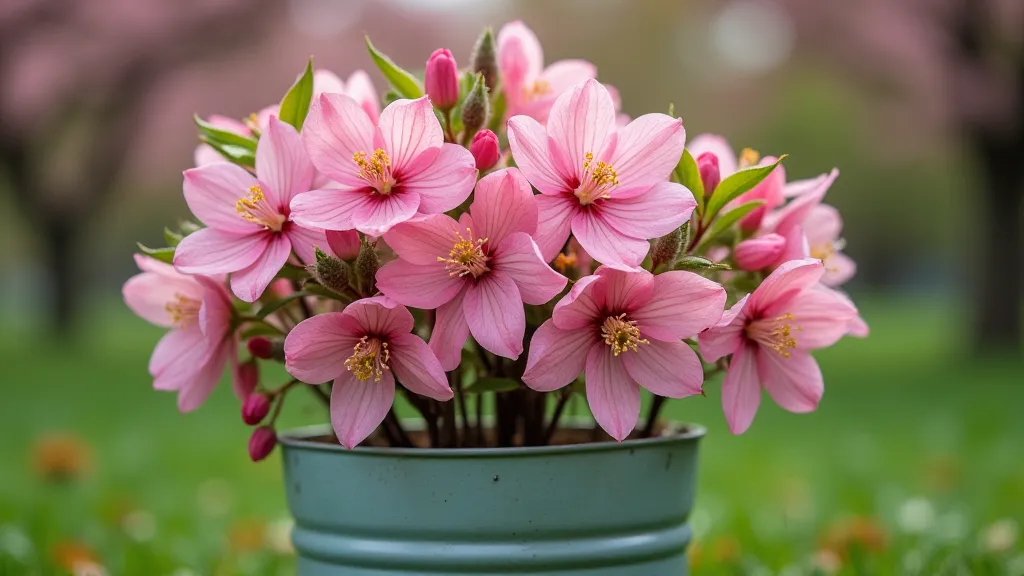 Dwarf Peach Tree with Blossoms