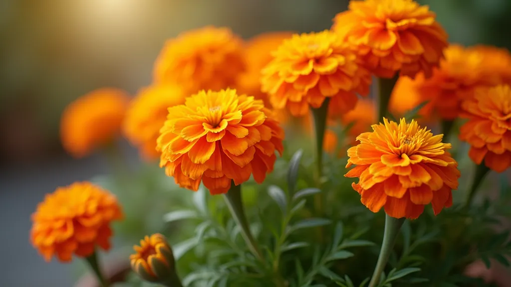 Orange marigolds in a pot