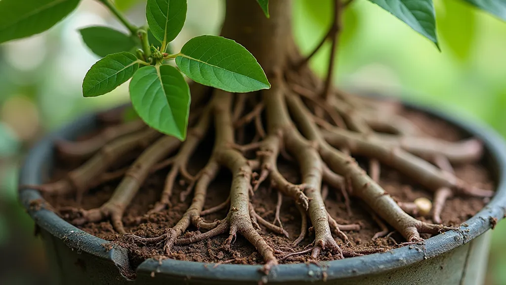 Root-bound roots in a pot