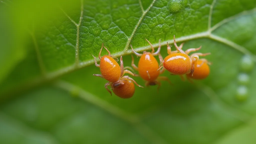 Aphids on peach tree leaf
