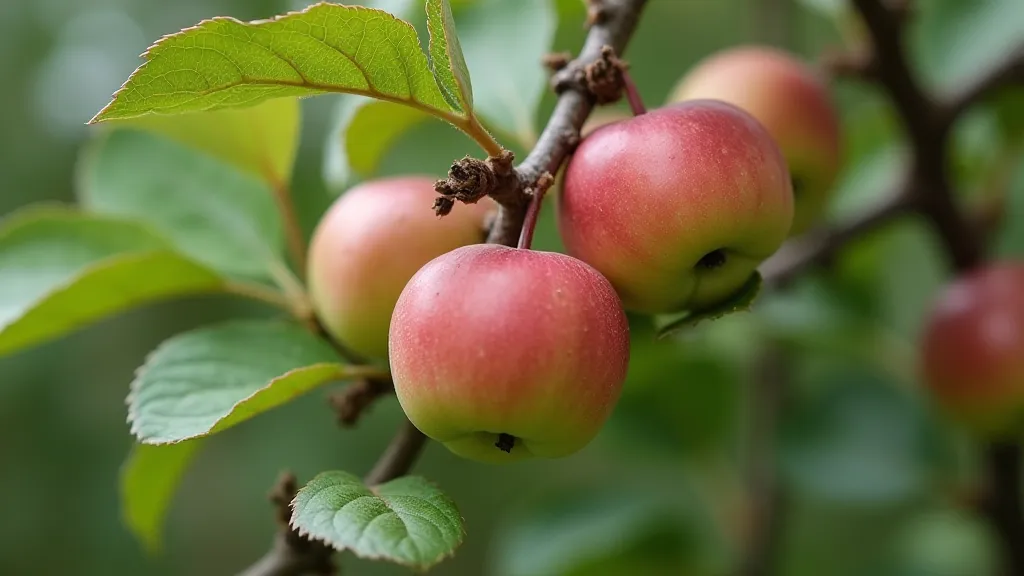 Dwarf apple tree branch with many apples