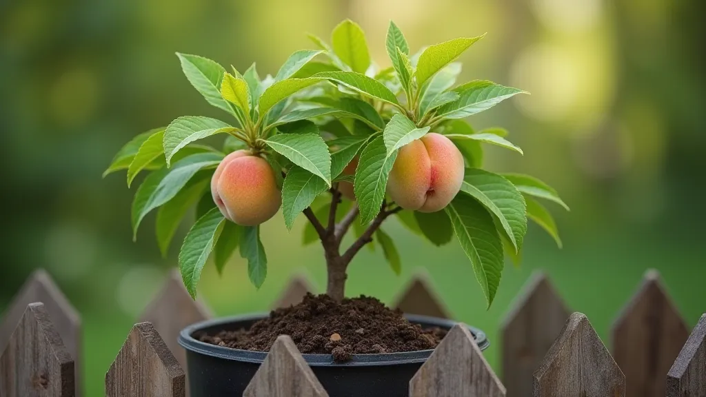 Dwarf peach tree protected from wind