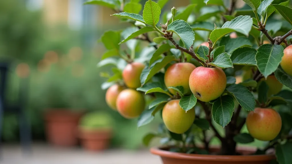 Dwarf apple tree in a terracotta pot