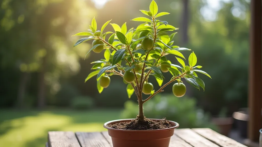 A newly grafted dwarf fruit tree