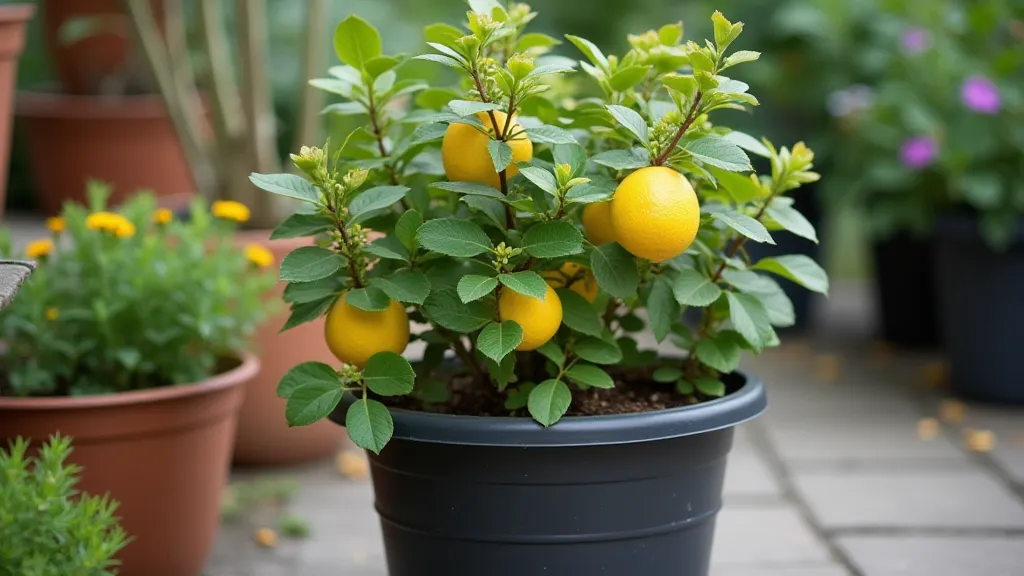Dwarf lemon tree in a large pot