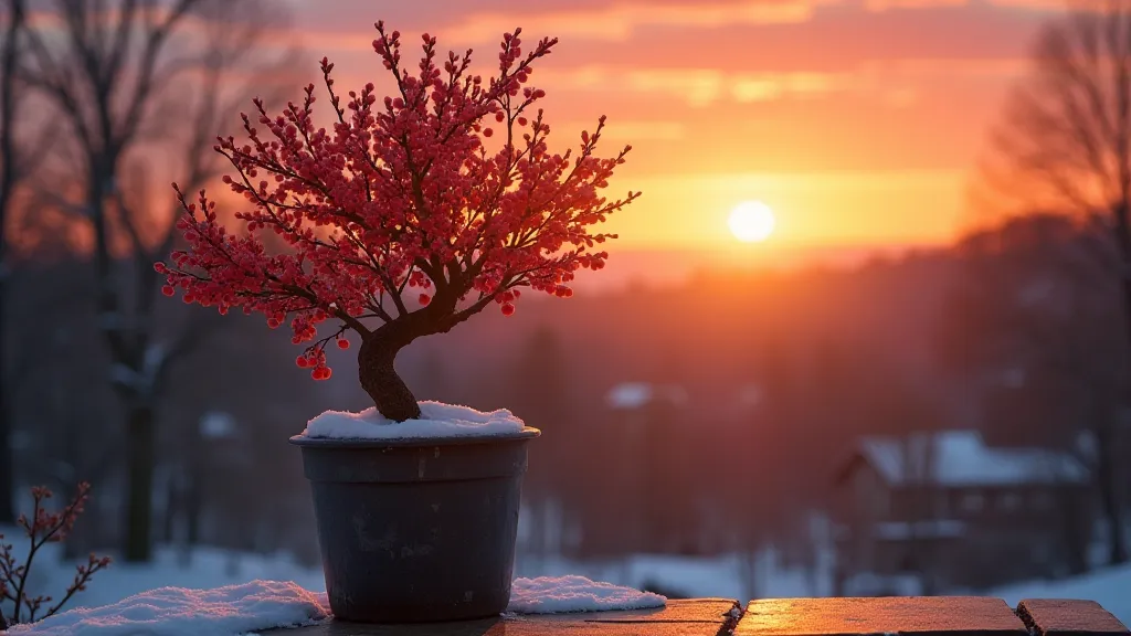 Dwarf cherry tree in mild winter