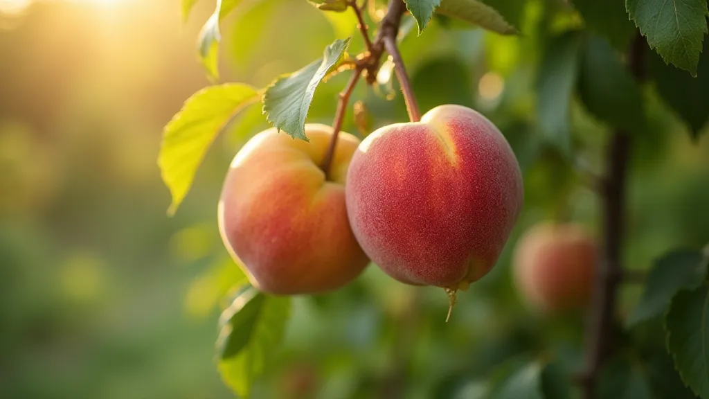 Ripe peach on dwarf tree