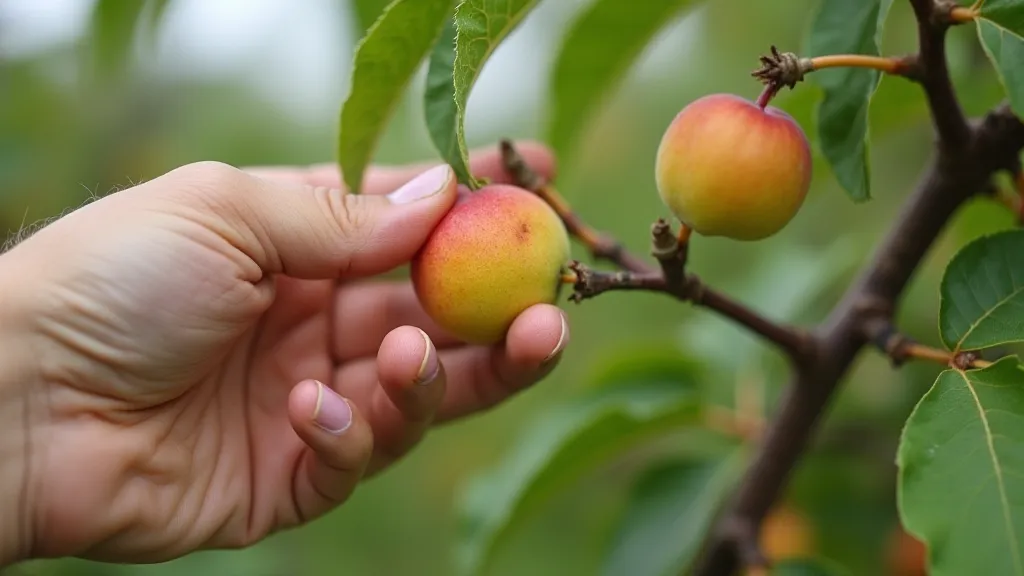 Hand twisting a peach off a branch