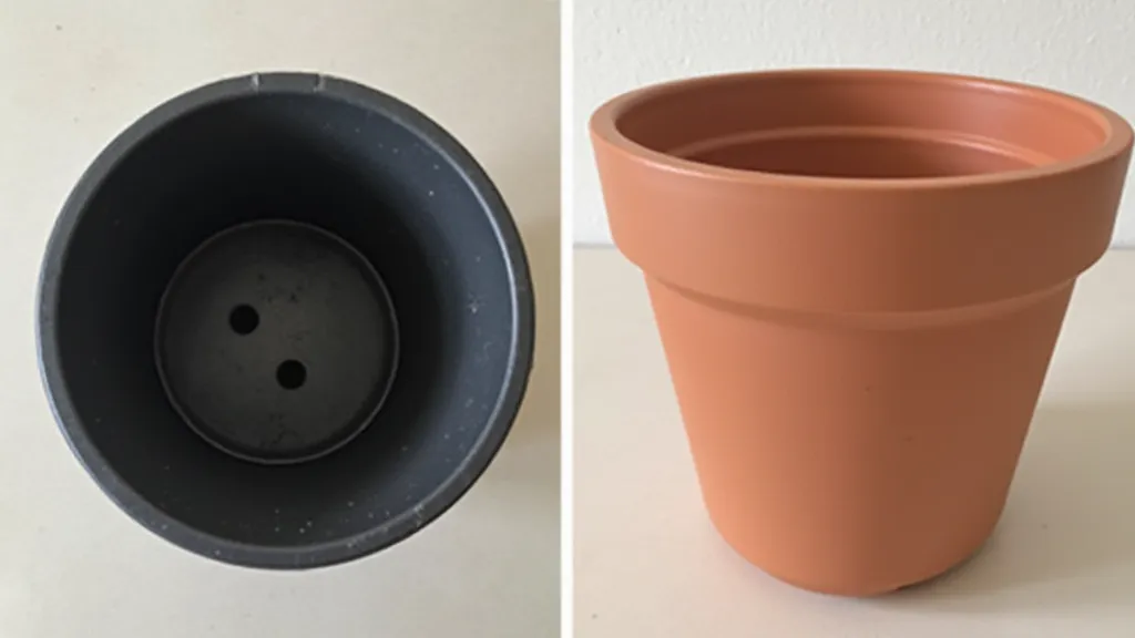 Comparison of plastic and terracotta pots