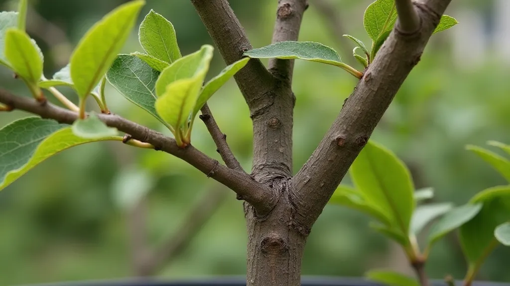 Comparison of new and old branches on a dwarf fruit tree