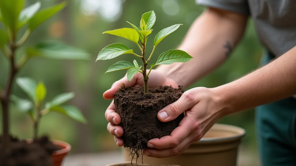 Repotting a dwarf fruit tree