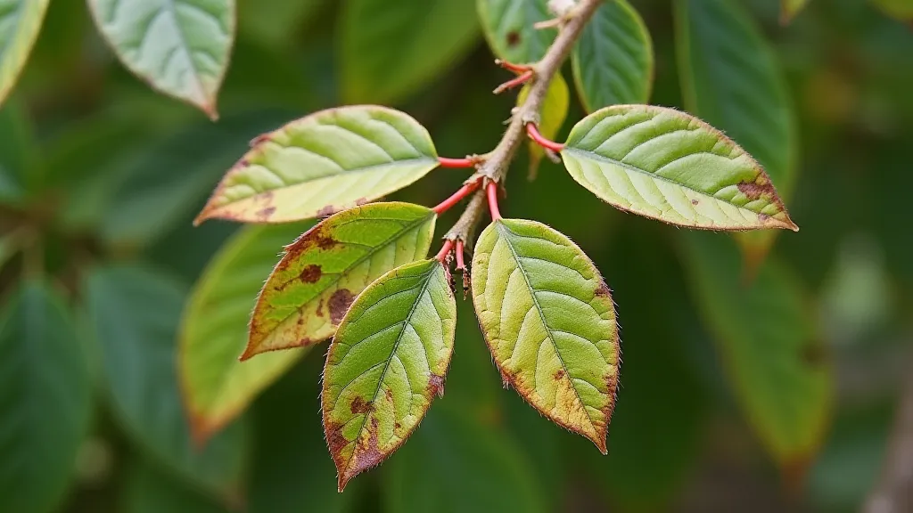 Rust disease on plum leaf