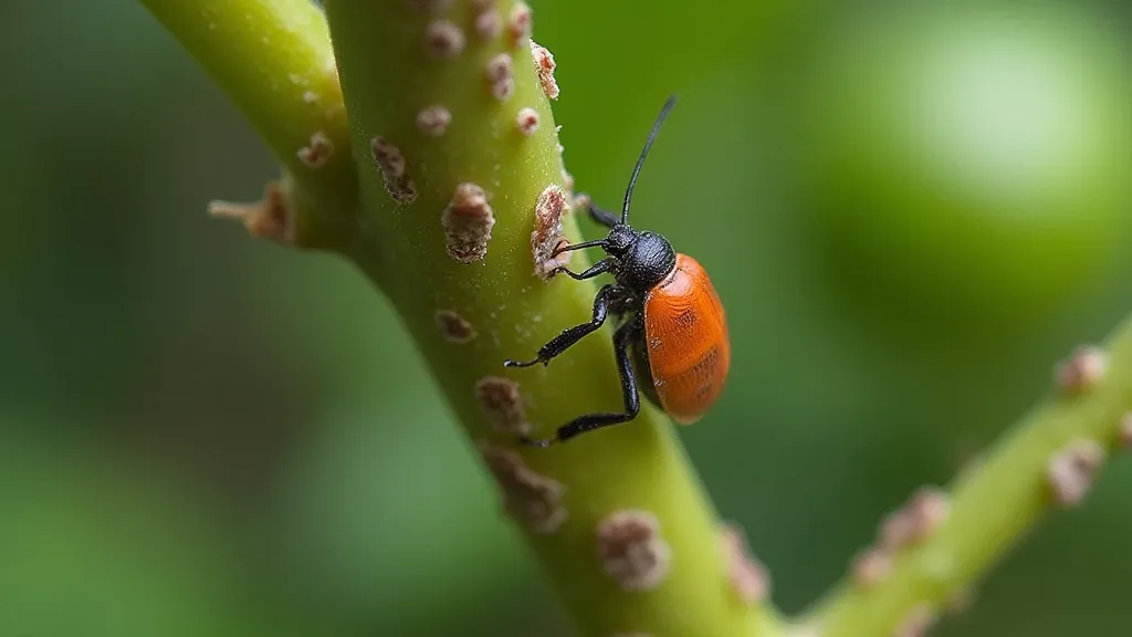 Scale insects on citrus tree stem