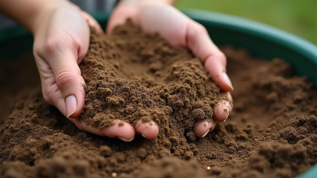 Mixing peat moss, perlite, and compost for a soil mix
