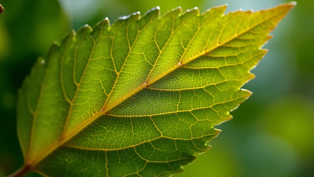 Cherry leaf showing yellowing between green veins